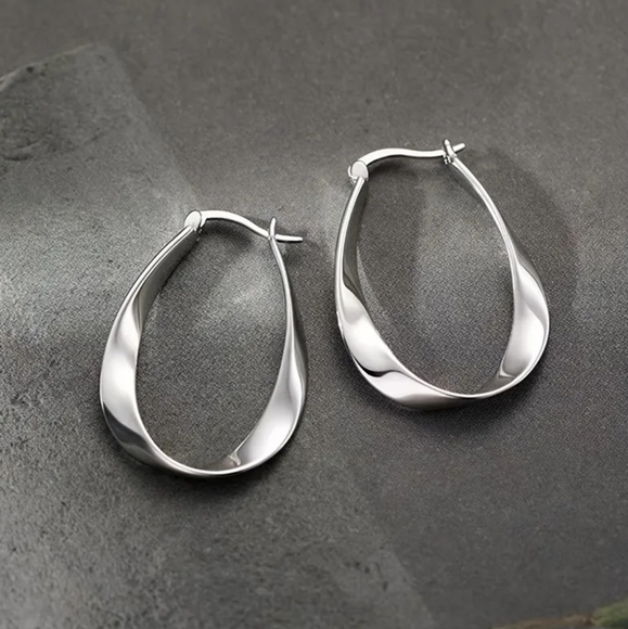 Silver Twist Hoop Earrings - Picture 3 of 3